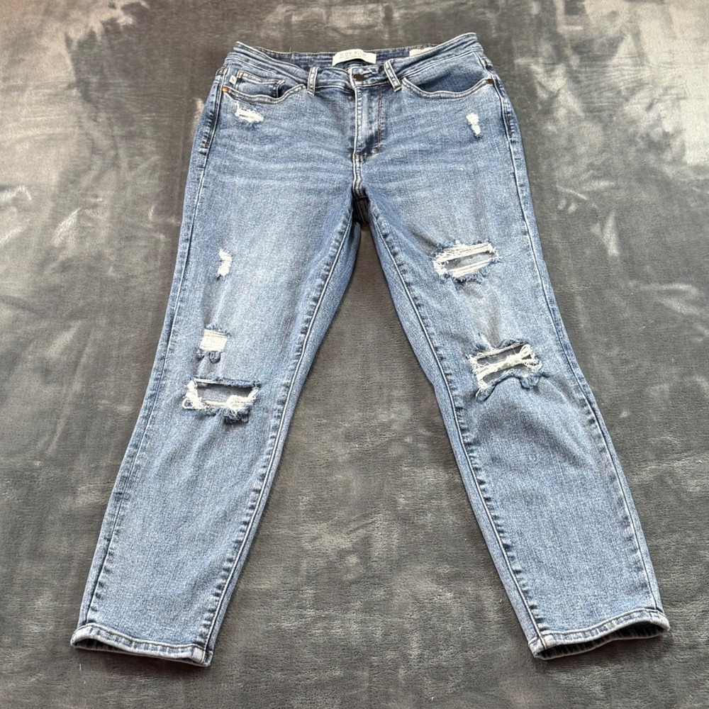 Judy Blue Slim Fit Distressed Distressed Jeans Medium Wash 9/29 High Rise